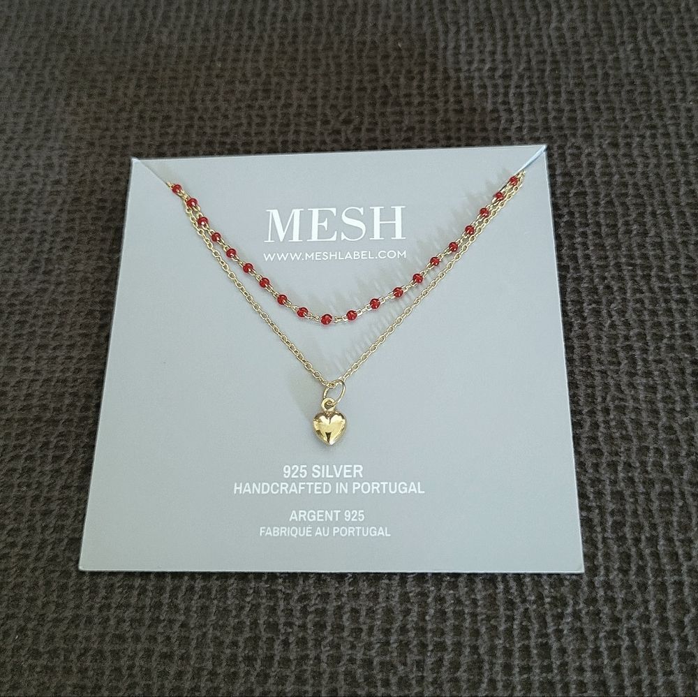 MESH Red❤️ "Splash"🌊 and Gold Heart💛 Double✌️ Necklace